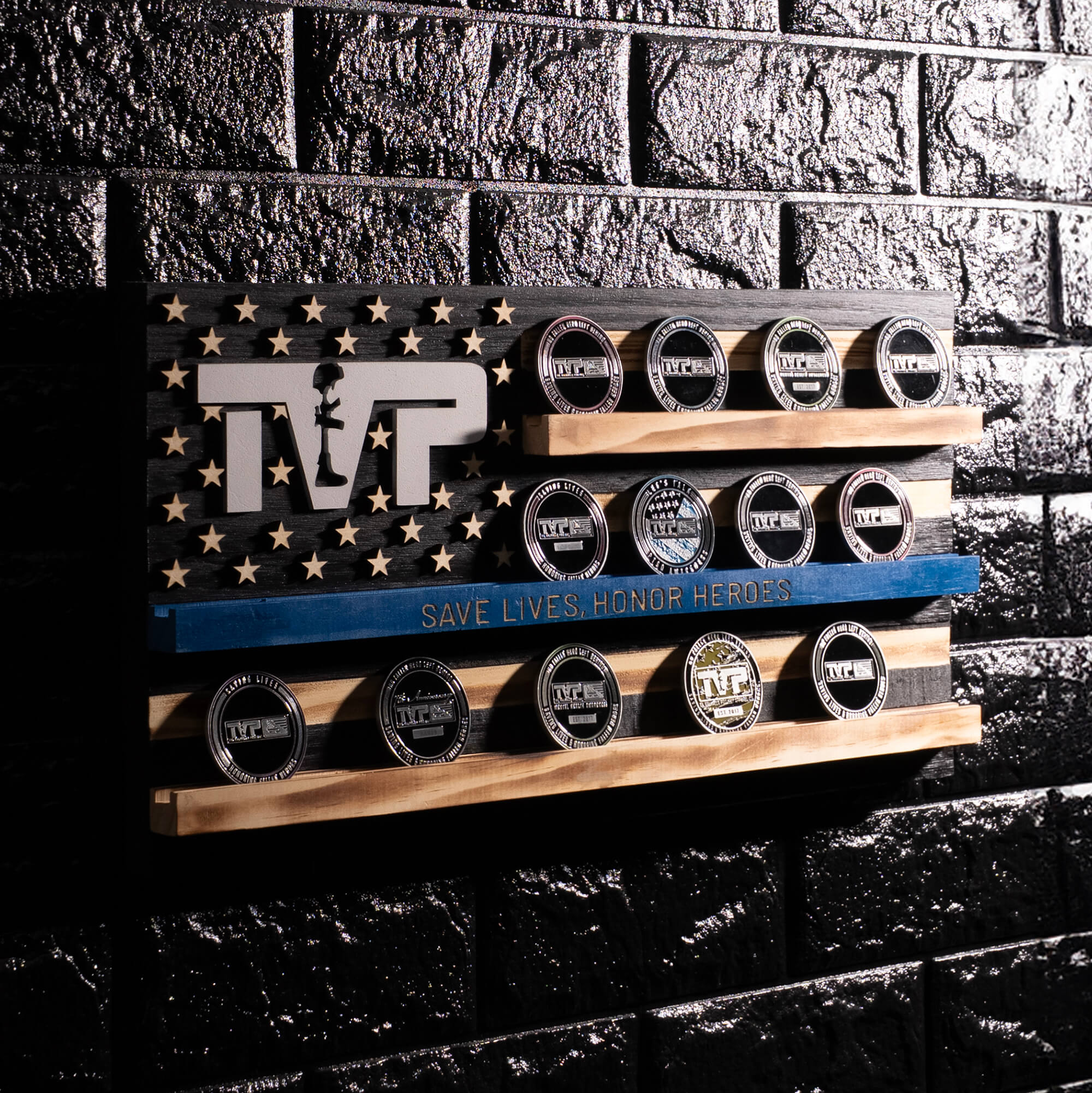 T.V.P. American Flag Challenge Coin Display