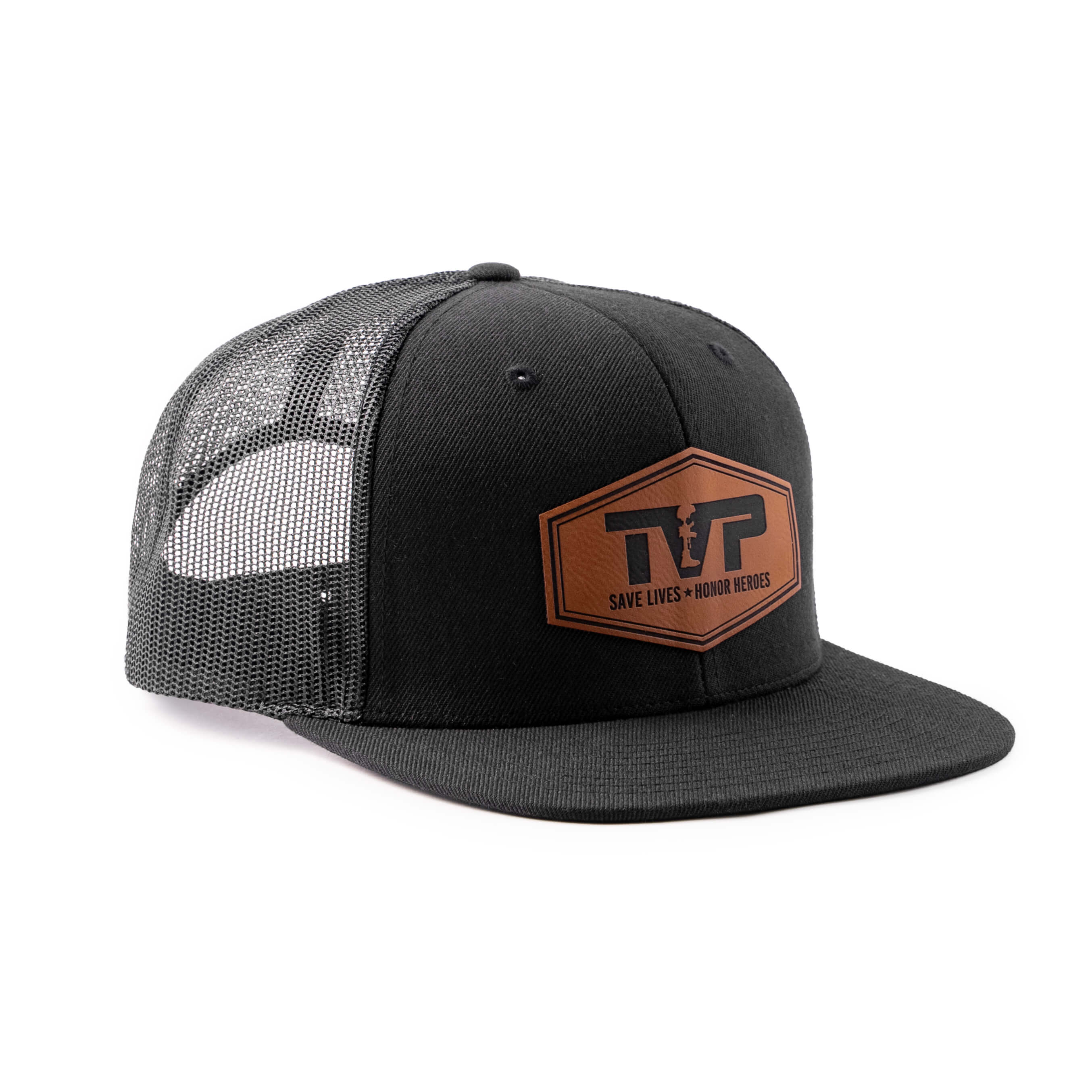 T.V.P. Leather Hex Flat Bill Trucker